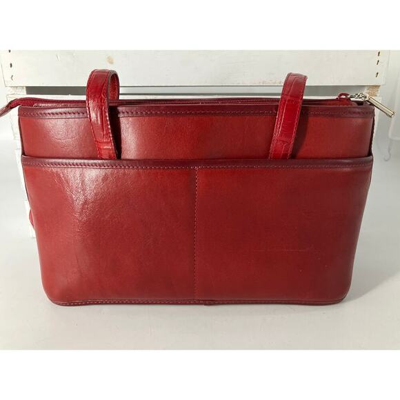 BRIGHTON SMALL RED SMOOTH LEATHER ANIMAL PRINT SHOULDR BAG - Picture 3 of 16